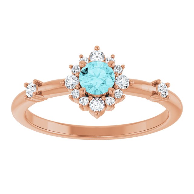 14K Rose Blue Zircon & 1/6 CTW Diamond Ring